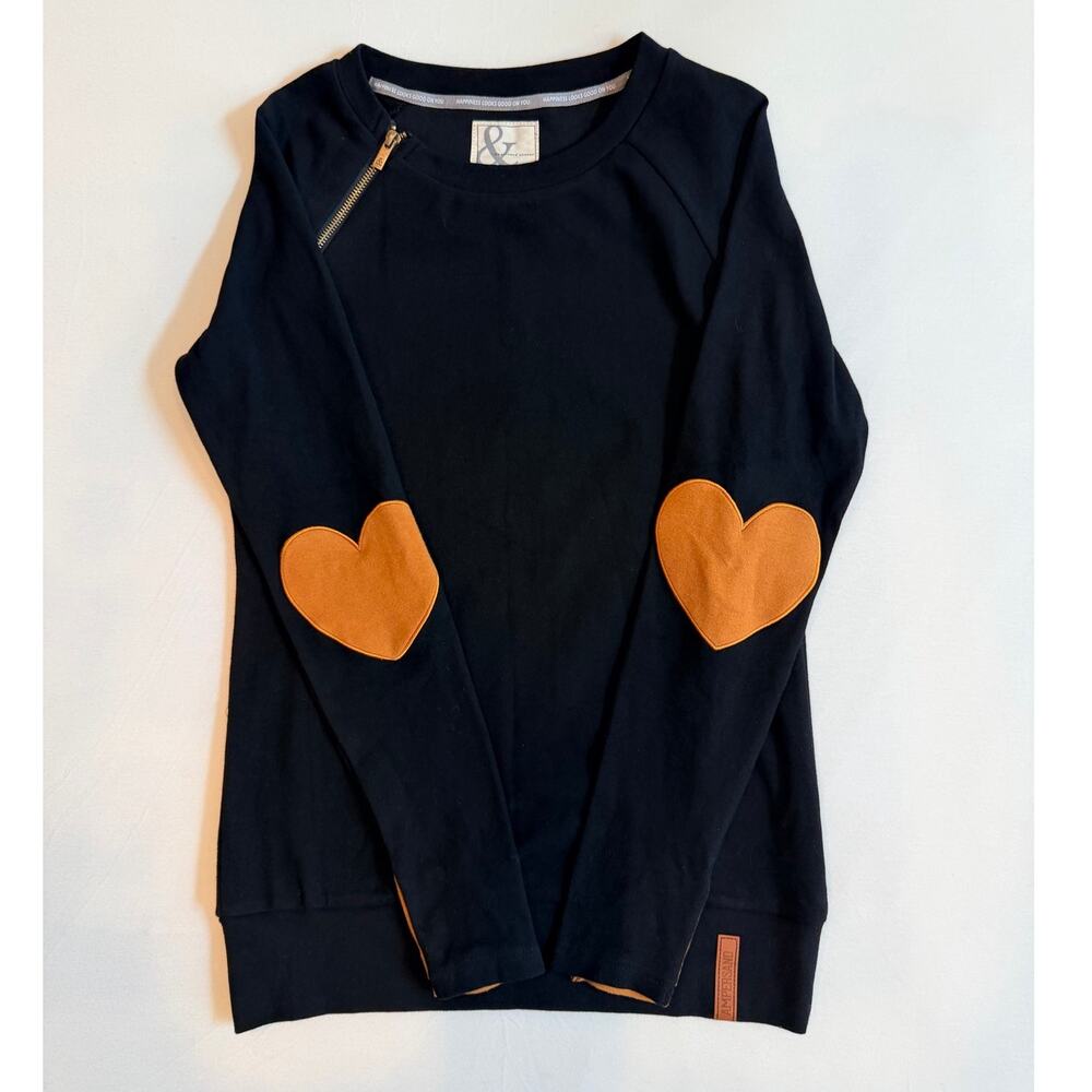 NWT Ampersand Ave Cross My Heart Pullover Sweatshirt Heart Elbow Patches Size XS